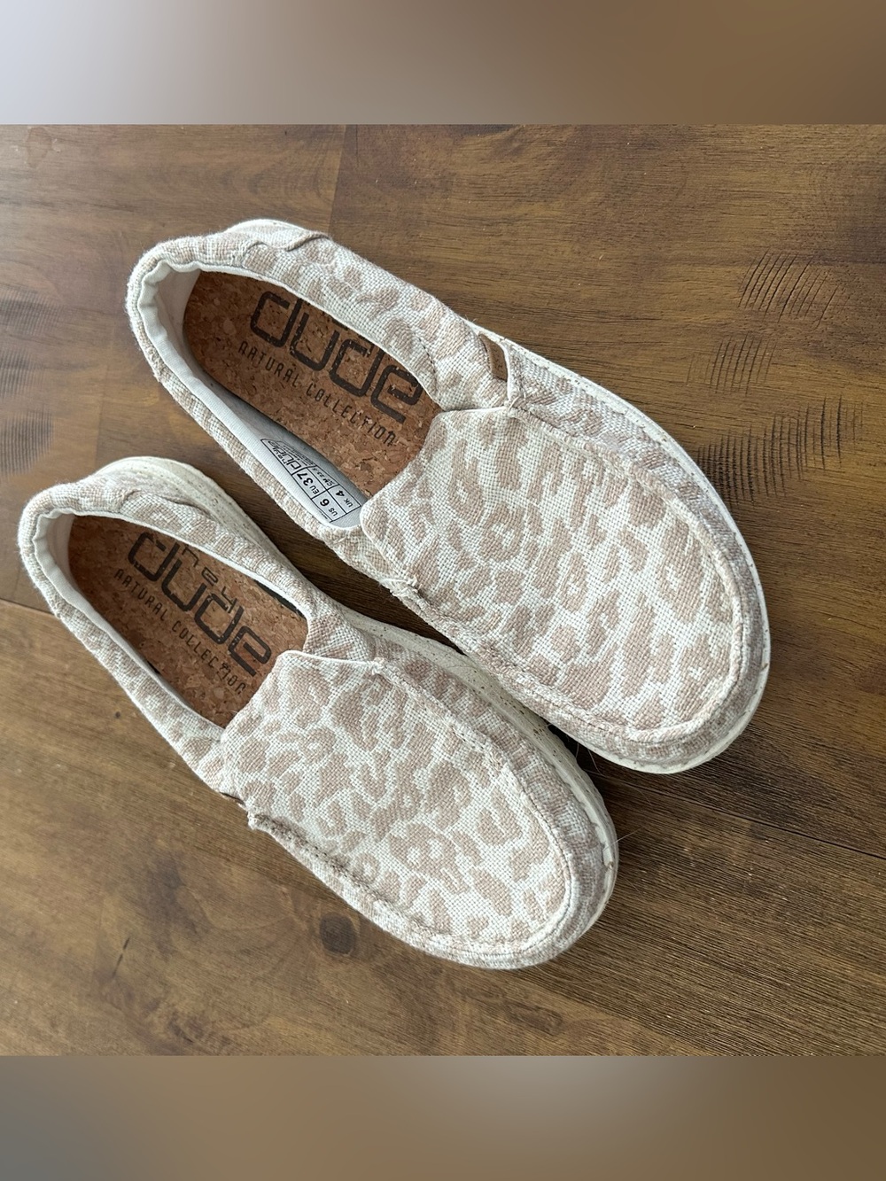 HEY Dude Natural Slip-On Shoes - Beige Leopard Print